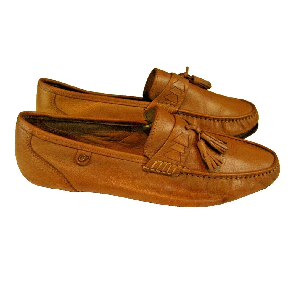 Mens French Shriner Tan Leather Tassle Dress SlipOn Moc Toe Loafer Shoes sz 8.5W